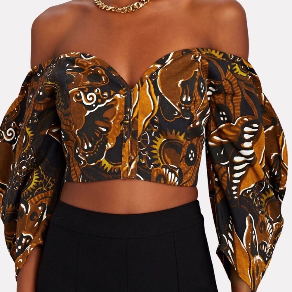 Mara Hoffman Juana Top Off Shoulder Crop Puff Sleeve